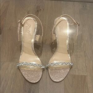 Jewel Badgley Mischka Rose Gold Glitter Heels